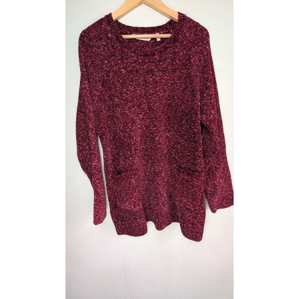 Soft Surroundings Tunic Sweater Womens 1X Chenille Burgundy Red Pockets cozycore